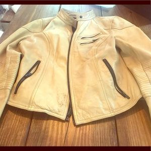 Cute Black Rivet Tan Leather Jacket- Light Waist